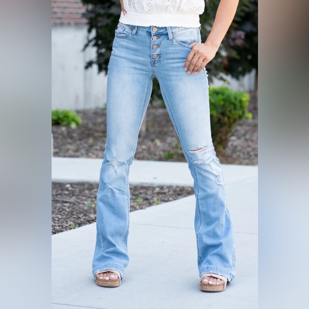 Kancan Mid Rise Button Fly Flare